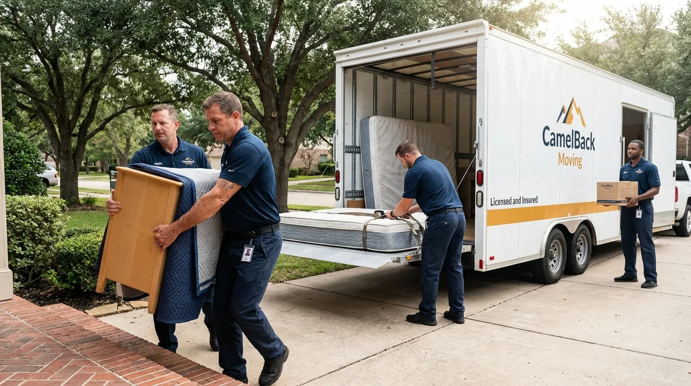 Crew loading residential truck for cross-state move from Sanford, NC