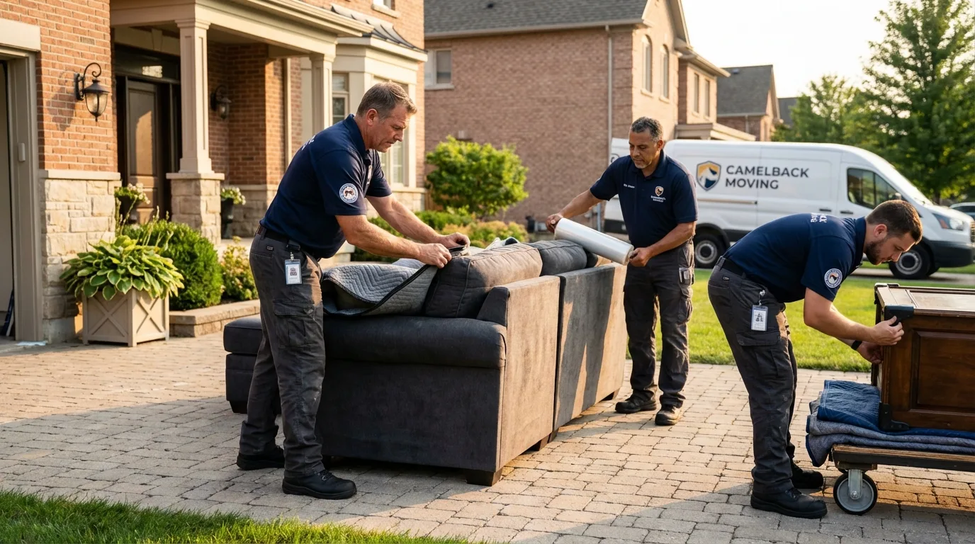 Large estate moving crew wrapping furniture in Sanford, NC