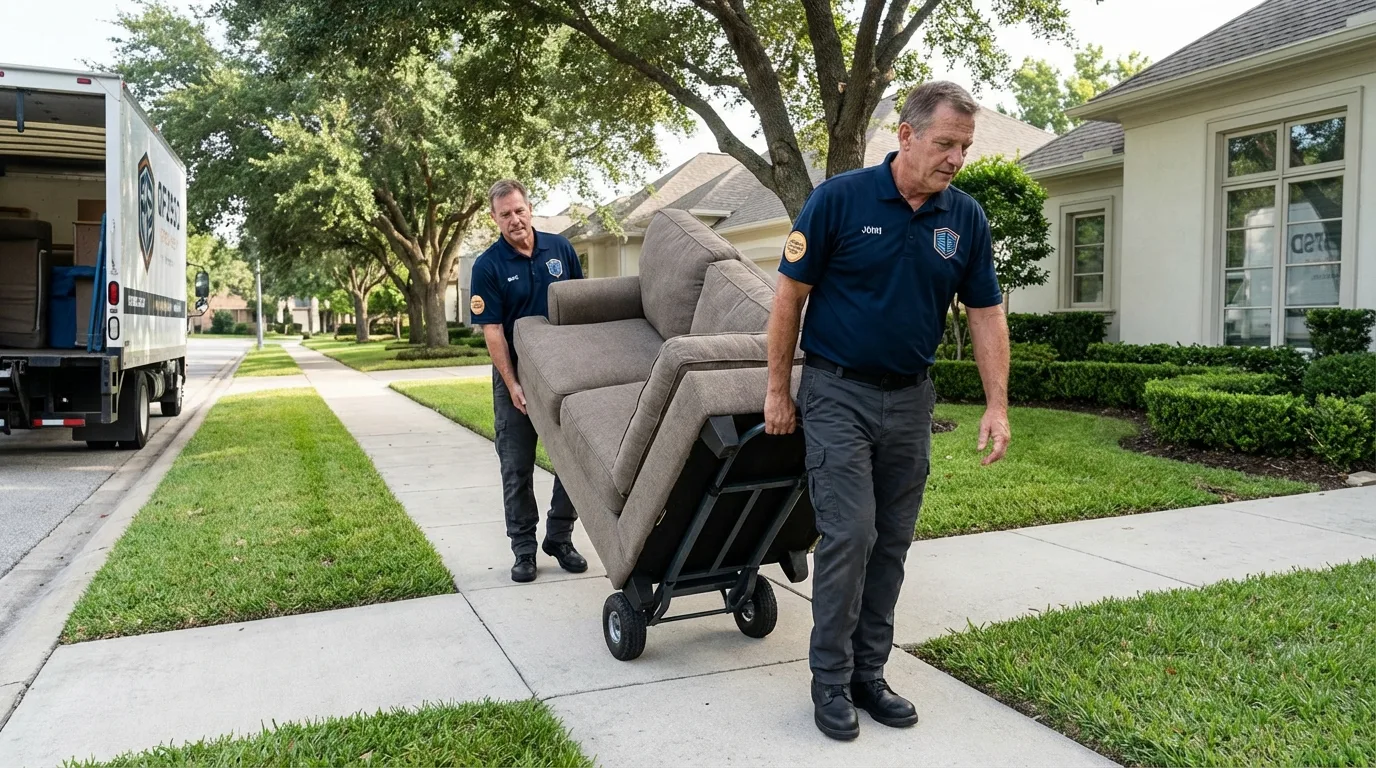 Local residential moving crew loading furniture in Sanford, NC