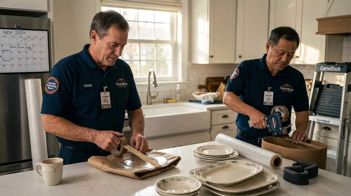Professional crew packing kitchen dishware in Sanford, NC